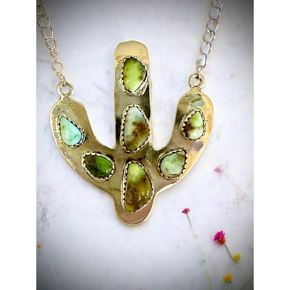 WOW!! Palomino Gold Turquoise | Cactus Necklace | 2” Long